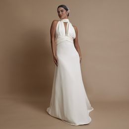 Sexy Deep V Neck Wedding Dress Soft Satin Backless Sleeveless Bridal Dresses Backless Sweep Train robe de mariee