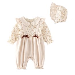 Fashion Floral Baby Girls Rompers Spring Autumn Long Sleeve Corduroy Princess Girl Jumpsuits Onesie Clothes 240116