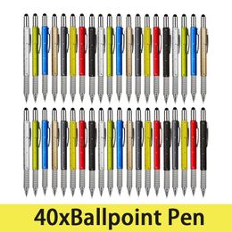 40Pcs 6 in 1 Tool Ballpoint Pen Screwdriver Ruler Spirit Level Multi-function Aluminium Touch Screen Stylus Pen 240116