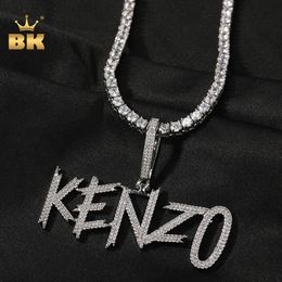 THE BLING KING Custom Brush Font Initial Letter Pendant Iced Out 2 Rows Cubic Zirconia Personalized Name Necklace Hiphop Jewelry 240115