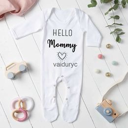 Rompers Hello Mommy Daddy Aunt Uncle Print Baby Babygrow Sleepsuit Vest Bodysuit Newborn Coming Home Hospital Clothes Infant Shower Giftvaiduryc