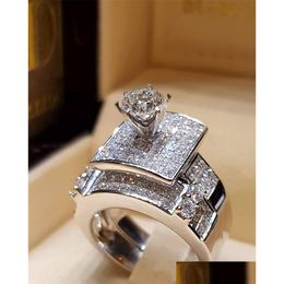 Wedding Rings Luxury Female Big Ring Set Fashion 925 Sier Love Bridal Promise Engagement Vintage Diamond Rings For Women 11U2 Drop De Dhqpt