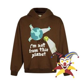 Men's Hoodies Sweatshirts Brown I am not from this planet BROKEN PLANET Hoodie Men Women Pullovers Oversize Hoodedyolq