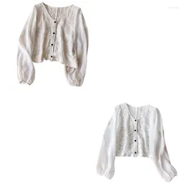 Women's Blouses Women Vintage Crochet Floral Cardigan Puff Long Sleeve Button