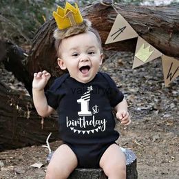 Rompers My 1st Birthday Newborn Baby Summer Romper Infant Body Toddler Short Sleeve Jumpsuit Baby Birthday Party Outfit Boy Girl Clothes H240508