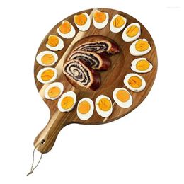 Kitchen Storage Round Shaped Egg Tray Wood Organiser With Handle 16 Holes Serving Container Gadgets For Home Accessories