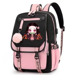 Kamado Nezuko Demon Slayer Anime Cosplay Unisex Students School Bag Backpack Cartoon Bookbag Laptop Travel Rucksack Outdoor Bag 240116