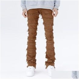 Men'S Jeans Mens Jeans Retro Work Flared Pants Grunge Wild Stacked Ripped Long Trousers Straight Y2K Baggy Washed Faded For Men Drop Dhmdo