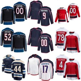 Woman Youth Man Hockey 9 Ivan Provorov Jersey 17 Justin Danforth 4 Cole Sillinger 78 Damon Severson 52 Emil Bemstrom 44 Erik Gudbranson Reverse Retro Black Navy