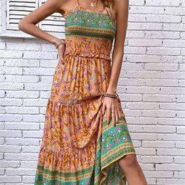 Sexy long women's fashion strapless bohemian beach slide dress summer floral new print women's clothing 2024 240116