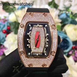 Milles Watch Richads Mile Luxury Mechanics Watches Richa Wristwatch Wine Barrel Mill Rm007 Series 2824 Automatic Mechanical Full Rose Diamond Black Tape Womens