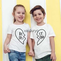 T-shirts Best Friend Twins Matng Tshirts Boys Girls Summer Short Sleeve T-shirt Kids Clothes Fashion Heart Graphic T Shirt Unisex Topsvaiduryc