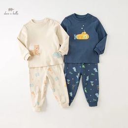 Dave Bella Children's Boy's Pajamas Suit Autumn Winter Fashion Castary Cotton Comforting Print Cute Cute Two-Piece DB4237176 240115