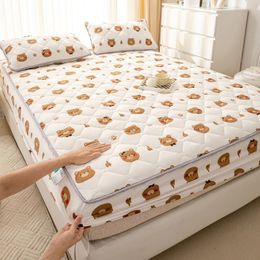 Waterproof Fitted Sheet Cartoon Mattress Cover Thickened Bed Pad Protector for Home Bedroom Antimite Skinfriendly Linens 240116