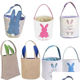 Other Festive Party Supplies Easter Eggs Hunt Basket Canvas Bunny Bags Rabbit Fluffy Tails Tote Bag Celebrate Decoration Gift Toys Dh7J6