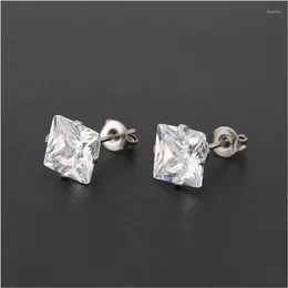 Stud Earrings 10 Colors Size From 3mm To 8mm 316 L Stainless Steel With Square Clean Zircons For Men And Women