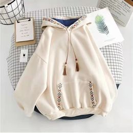 Hoodies Baggy Cute Loose Plain Hooded Tops Kawaii Sweatshirts for Women Cotton Novelty Warm Thick Designer In Female Clothes 240115
