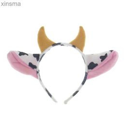 Headbands Animal Cartoon Cow Cosplay Headband Bow Tie Tail Paws 4 Sets Easter Festival Children Hair Accessories Fascinator Headdress YQ240116