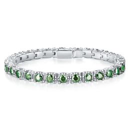 Passed Test Women Bracelet 925 Sterling Silver 4mm Round Green Moissanite Tennis Bracelets Chains for Men Women for Party Wedding Nice Gift