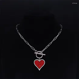 Pendant Necklaces Punk Stainless Steel Red Crystal Heart Chain Necklace Silver Colour Jewellery Collier Acier Inoxydable N8047S0