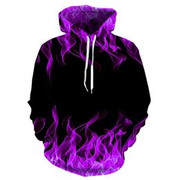 Colourful Purple Flame Hoodie Sweatshirts Men Women Hooded Autumn and Winter Funny Coat Mens Clothing Oversized Hoodies 240115