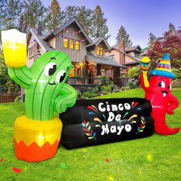 Mexican Cinco De Mayo Day Festival Home Outdoor Donkey Cactus Party Inflatable Decoration Decor Yard Garden with LED Light 8FT 240116
