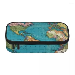 Cosmetic Bags Vintage Map Print Pencil Case The World 1897 Cute Large Zipper Box Elementary School Girls Boys Pen Organiser