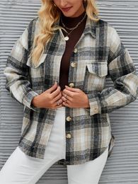 Women's Jackets Plaid Coat Woman Casual Loose Long-sleeve Button Up Shirt Jacket Coats 2024 Autumn Fashion Elegant Chic Turn Down Collar