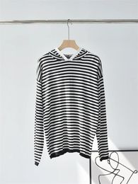 Women's Sweaters Women Wool Blended Contrast Color Striped Sweater Spring 2024 Ladies All-Match Long Sleeve Loose Casual Hooded Pullover