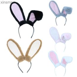 Headbands 667E Bunny Headband Lolita Headwear Long Rabbit Ear Hair Hoop Headwear Girl Sweet Plush Hair Bands Children Headwear YQ240116