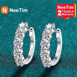 Earrings Neetim 3mm D Color Moissanite Earrings Sterling Sliver Plated White Gold Hoop Earring for Women Wedding Party Fine Jewelry