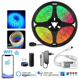 Strip Light with 2835 5050 RGB LEDs Lights 5m Safe Epoxy Strips WIFI Voice Bluthtooth Smart Phone APP Controller Decorative Lamp Set 12V LL