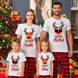 Family Matching Outfits Personalised Christmas Family Matng Clothes Custom Deer with Name Mother Father Kids T Shirt Holiday Look Outfit Tops T-shirtvaiduryc