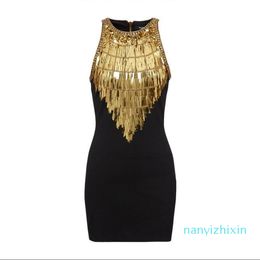 Spring Summer Dress Brand Same Style Empire Crew Neck Sleeveless White Black Sequins Womens Dress Fashion