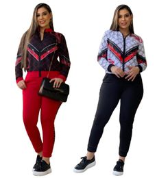letter print two piece set women designer tracksuit womens zip up cardigan jacket sweatpants joggers track suit