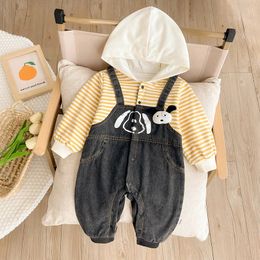 Autumn Korean Infant Boys Hoodie Jumpsuit Cartoon Print 3D Dog Soft Cotton born Romper Comfort Baby Bodysuit 240116