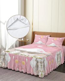 Bed Skirt Mountain Peach Blossom Sun Elastic Fitted Bedspread With Pillowcases Mattress Cover Bedding Set Sheet