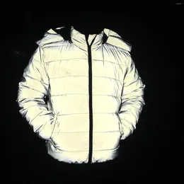 Women's Jackets Glow Hip Hop Coat Grey Reflective Jacket For Women Detachable Hooded Zipper Warm Short With Pockets Winter