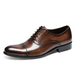 Men Oxfords Genuine Leather Dress British Trend Designer Elegant Shoes for Wedding Party Social Suit 2022 Autumn