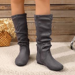 Midcalf Women's Boots Winter Platform Flat Shoes for Women Fashion Side Zipper Female Vintage Casual Ladies Riding Boot 240115