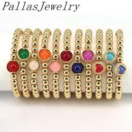 Bracelets 5Pcs 2022 Fashion CZ Pave Heart Colorful Stone Beads Bracelet For Women 6mm Gold Ball Beads Wedding Jewelry Bracelets