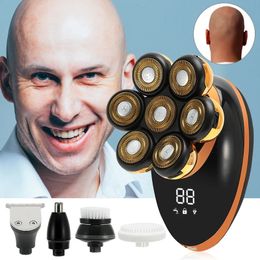 Men 7D Floating Men Electric Shaver Wet Dry Beard Hair Trimmer Electric Razor Rechargeable Bald Head Shaving Machine LCD Display240115