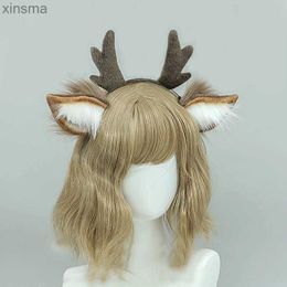 Headbands Japan Lolita Hair Hoop Plush Deer Ear Antler Headband Hair Hoop Cosplay Prop Hair Band Headdress Christmas Decor Hair Accessory YQ240116