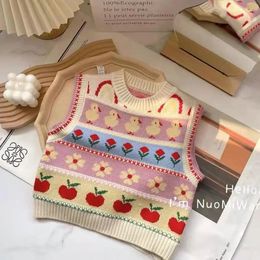 Capispalla per gilet per bambini in maglia a fiori carini per ragazze autunnali 240116