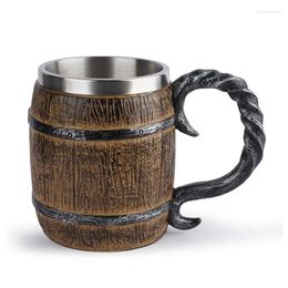 Mugs Viking Wood Beer Mug Cups Wooden Barrel Cup Double Wall Drinking Coffee Metal Insulated Bar Cocktail