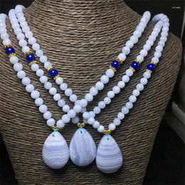 Decorative Figurines Natural Blue Lace Agate Pendant Necklace For Woman Men Love Gift Healing Crystal Energy Stone Beads Jewellery