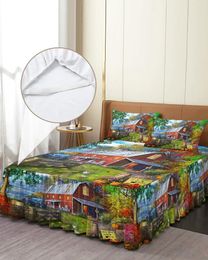 Bed Skirt Farm Life Barn Retro Truck Rustic Elastic Fitted Bedspread With Pillowcases Mattress Cover Bedding Set Sheet