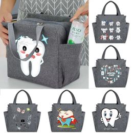 Packed Lunch Bags Kids Portable Canvas Insulated Dinner Box Cooler Bag Teeth Series Travel Picnic Large Thermal Food Tote Packs 240116
