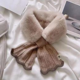 Scarves Winter Women Scarf Soft Faux Fur Knit Cross For Warm Neck Wrap With Fish Tale Splicing Windproof Cold