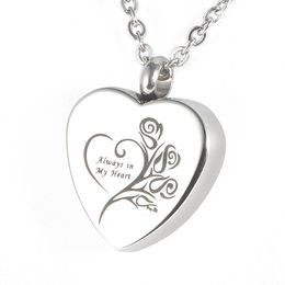 Lily Stainless Steel Memorial Pendant Always in my heart Urn Locket Cremation Jewellery Necklace with gift bag and chain293y